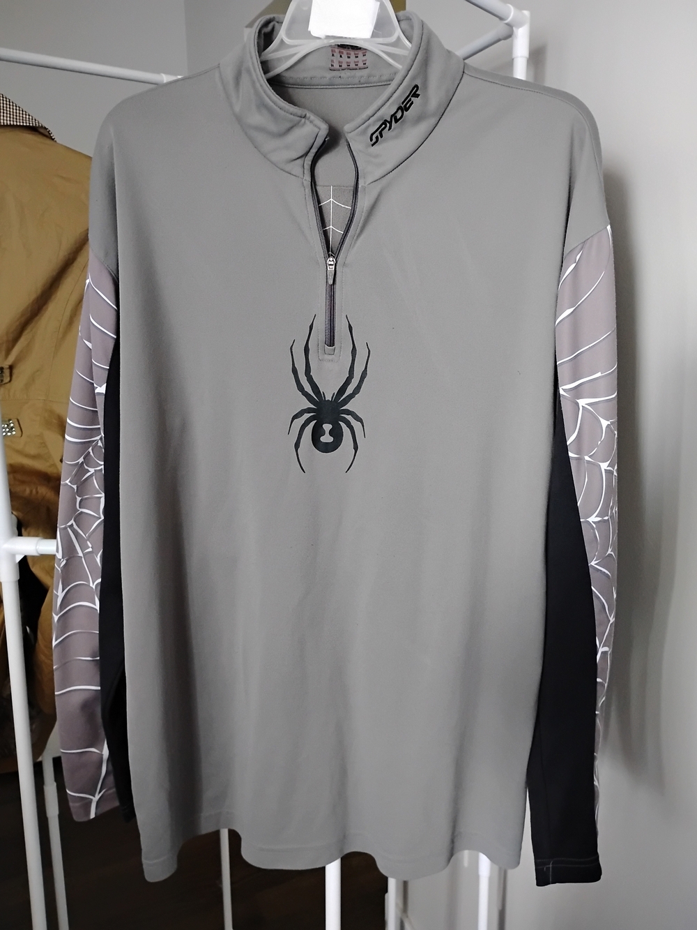 Spyder Men’s Gray 3/4 Base-Zip Spyder Web 🕸️ Long Sleeve Logo Performance Shirt